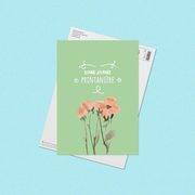 Carte œillets roses sur fond turquoise
