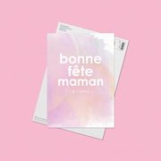 Carte Bonne fête maman, aquarelle sur fond rose