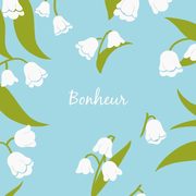 Carte Bonheur, brins de muguet sur fond bleu